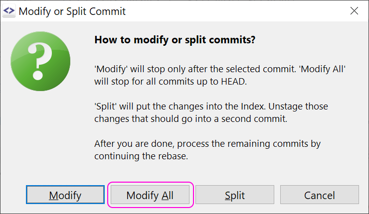 Rebase Interactive: optionally stop at each commit.
