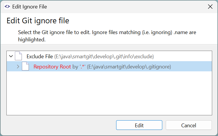 Find and edit git ignore files.