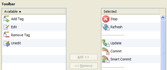 configure toolbar buttons