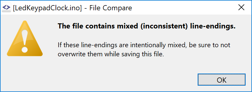Opening a file compare, index editor or conflict solver warns about mixed line-endings.
