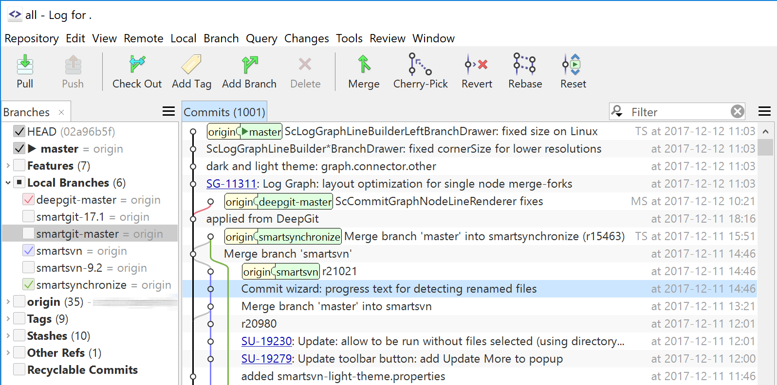 Improved log: a dedicated color for each branch.