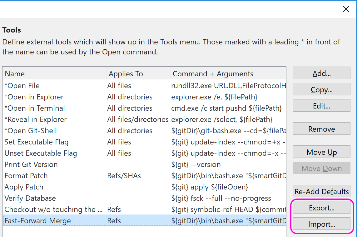 External tools now can easily by exported and imported.