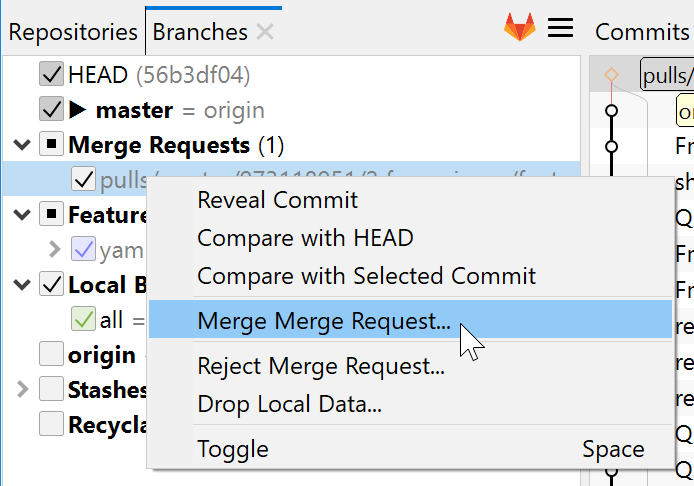 Git-Lab integration with Merge Requests and Comments