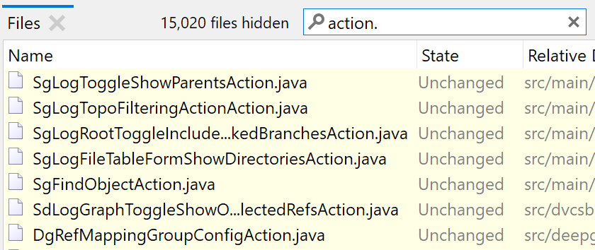 Filter now finds matches inside the name, not just the whole file name.