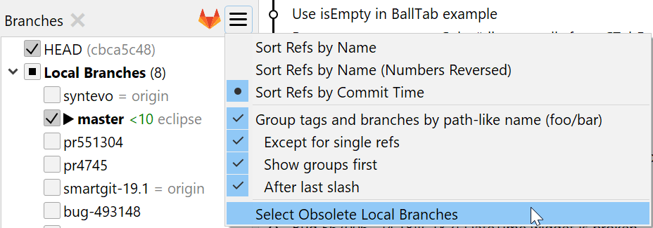 Quickly select all local branches for which the tracked remote branches had been deleted.