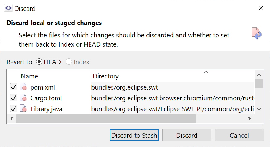 Discard allows to stash files instead of simply deleting them.