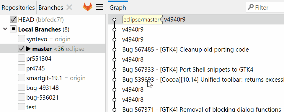 Drag refs between Branches or Graph view.