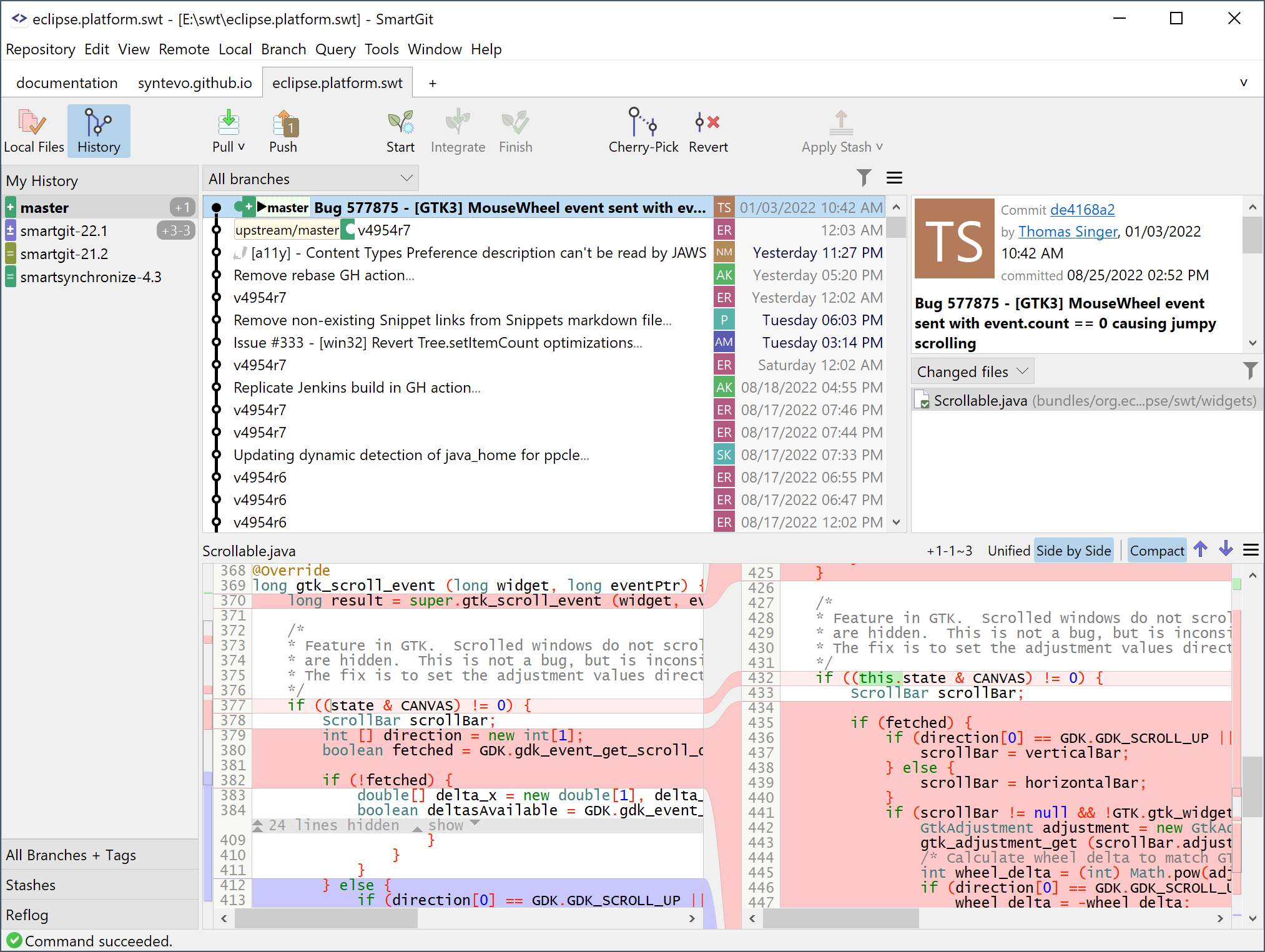 The History view with focus in different Graph-related workflows.