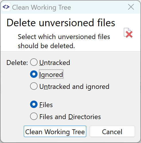 The options for the Clean Working Tree command are now easier to understand.