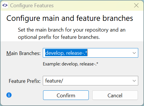 Configure the main branch from which feature branches are forked off.