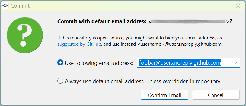 Commit with GitHub no-reply email address.