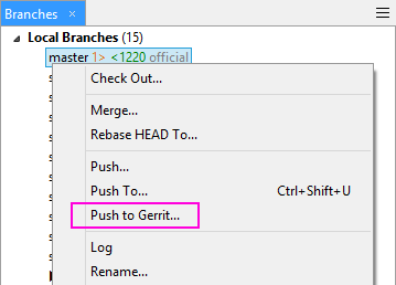 For Git repositories with Gerrit remote, it became easier to push a branch to Gerrit.
