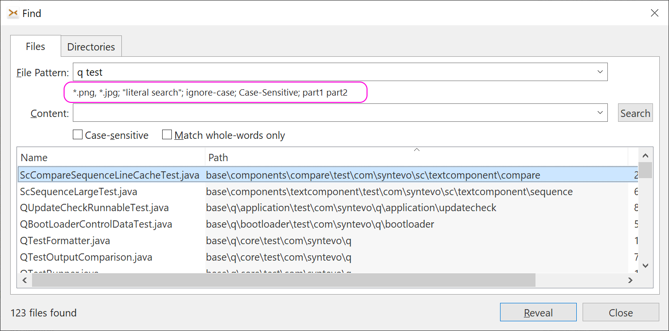 Advanced search patterns for finding files.