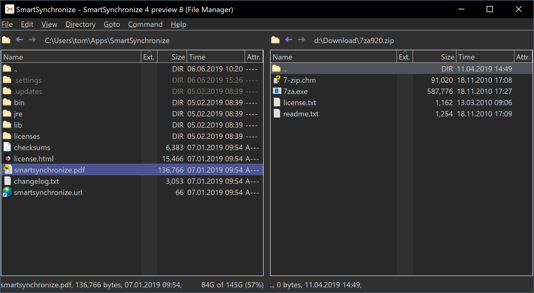SmartSynchronize dual-pane File Manager